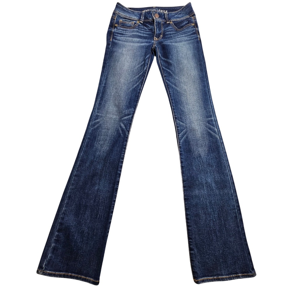 American Eagle Kick Boot Jeans Women 2 Long Dark Wash Stretch Denim